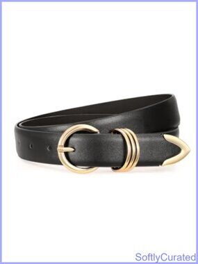 Women Faux Leather Belt Oval Gold Buckle Casual Waist Jean Dress Belt
